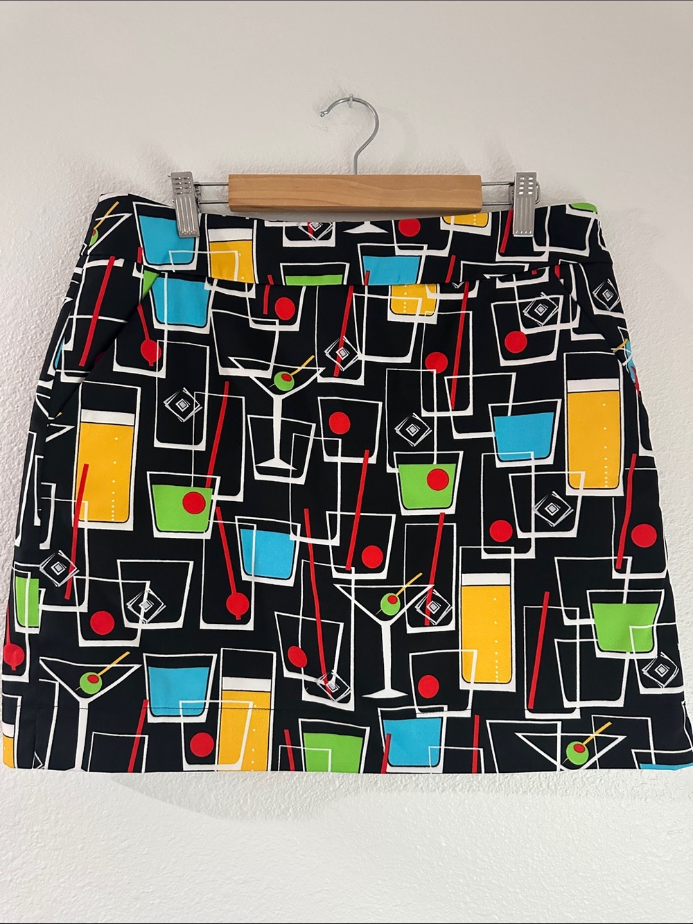 Black Mini Skirt with Colorful Cocktail Print